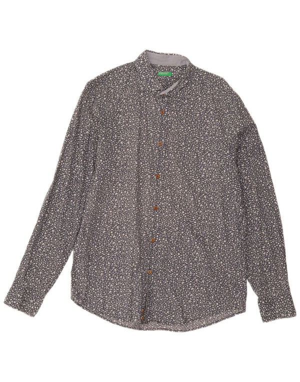 Benetton Chemise Homme Large Bleu Floral Coton