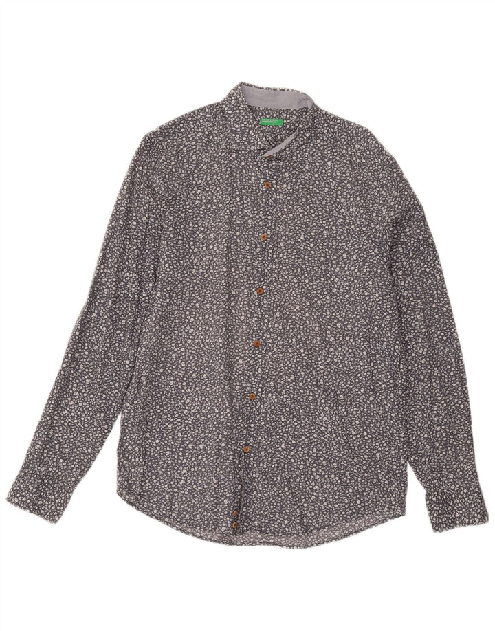 Benetton Chemise Homme Large Bleu Floral Coton