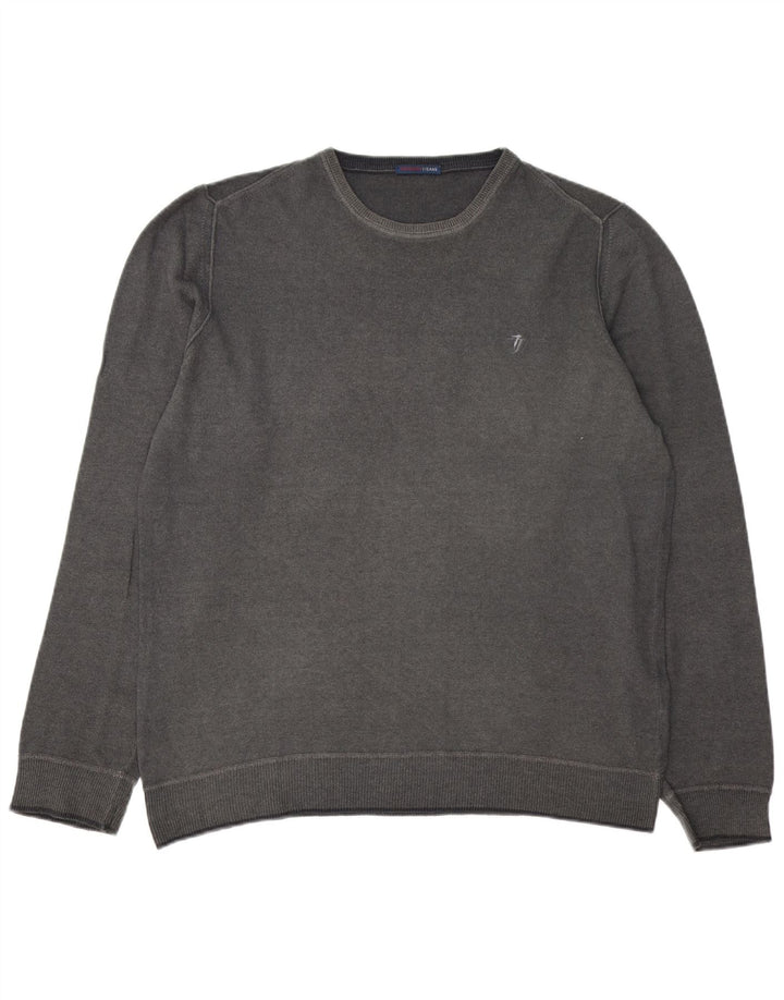 TRUSSARDI JEANS Pull ras du cou pour homme 2XL Gris Laine
