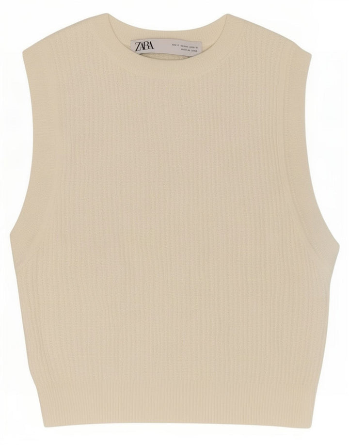 Zara Femmes Crop Débardeur UK 8 Petit Blanc