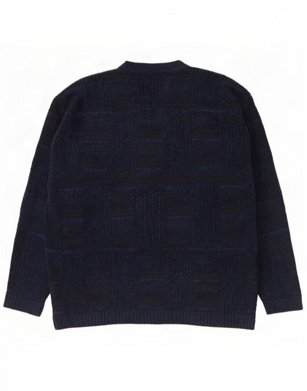 Enara Maglie Pull col V pour homme en acrylique à carreaux bleu marine