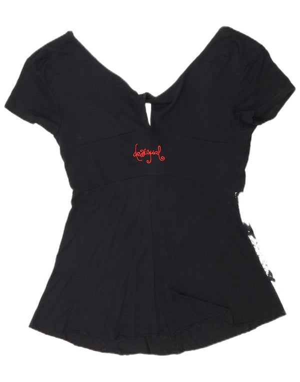 Desigual Womens Graphic Blouse Top UK 8 Petit Coeur Floral Noir
