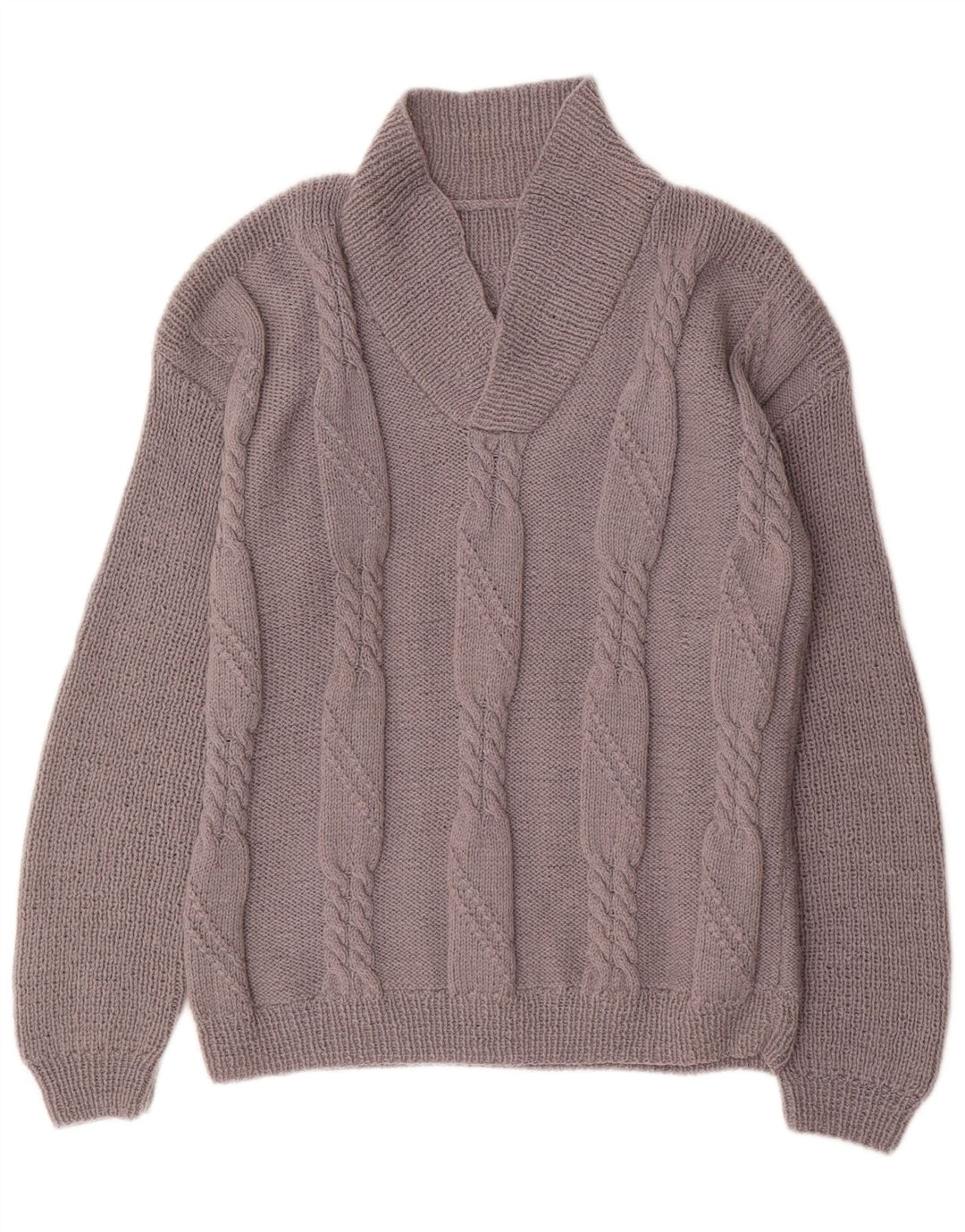 vintage Homme Col Châle Pull Pull Gris Moyen