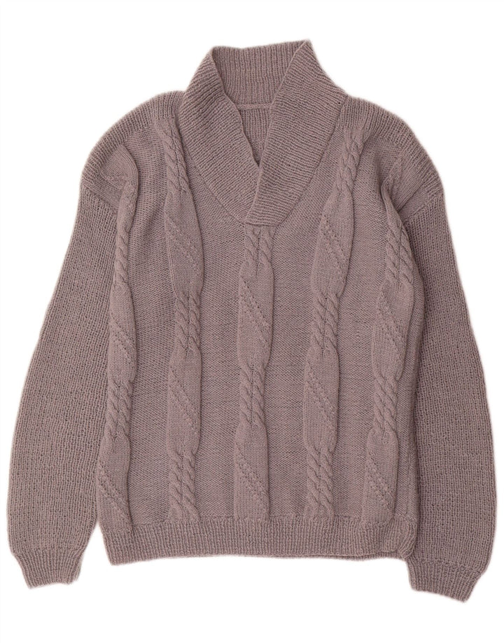 vintage Homme Col Châle Pull Pull Gris Moyen