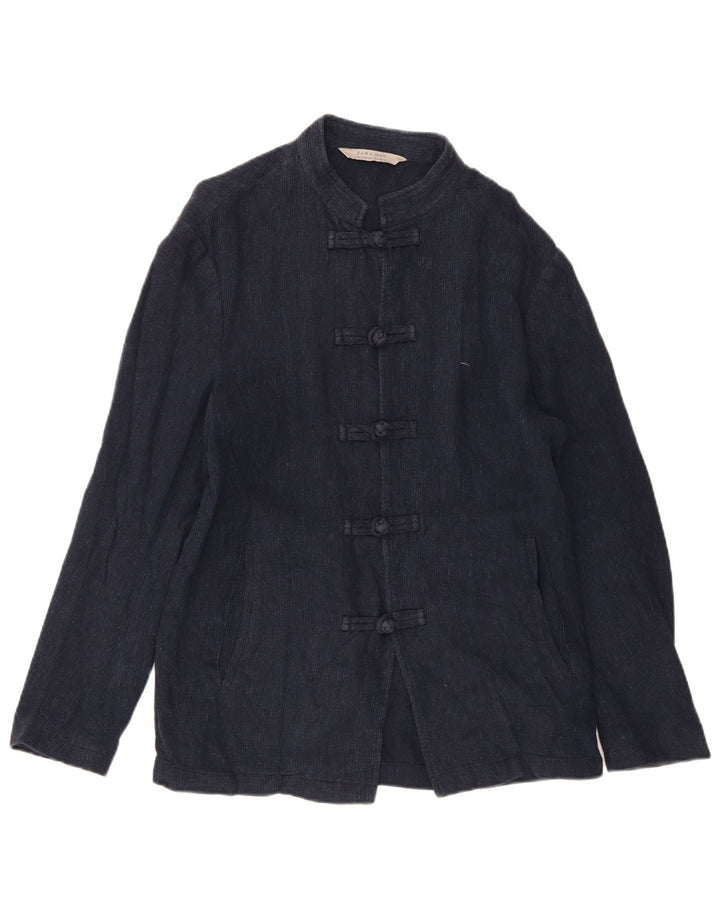 ZARA Mens Duffle Jacket UK 38 Medium Navy Blue Lin