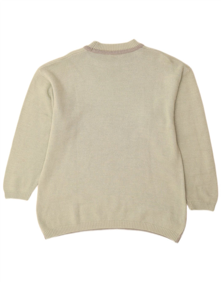 VINTAGE Pull col roulé femme UK 16 Grand imprimé animal vert