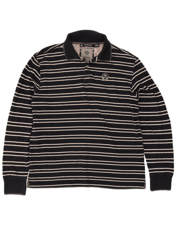 North Sails Polo de rugby à manches longues pour homme 2XL en coton rayé bleu marine