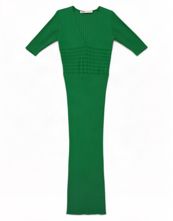 Zara Robe longue à manches courtes pour femme UK 8 Petite Viscose Verte