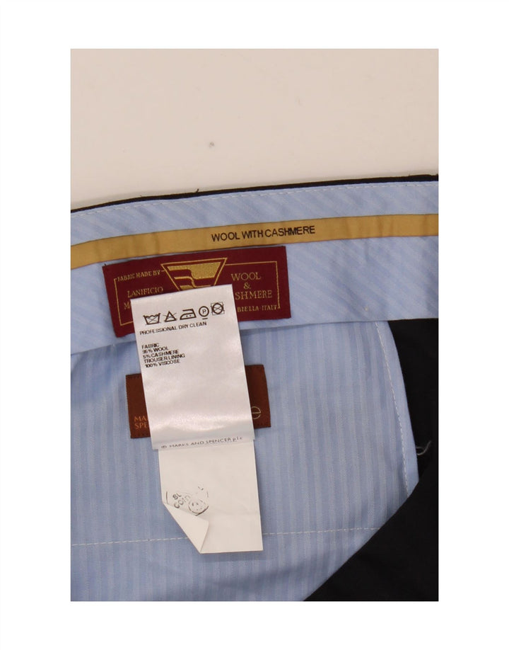 Marks & Spencer Pantalon de Costume Droit Homme W36 L31 Bleu Marine Laine