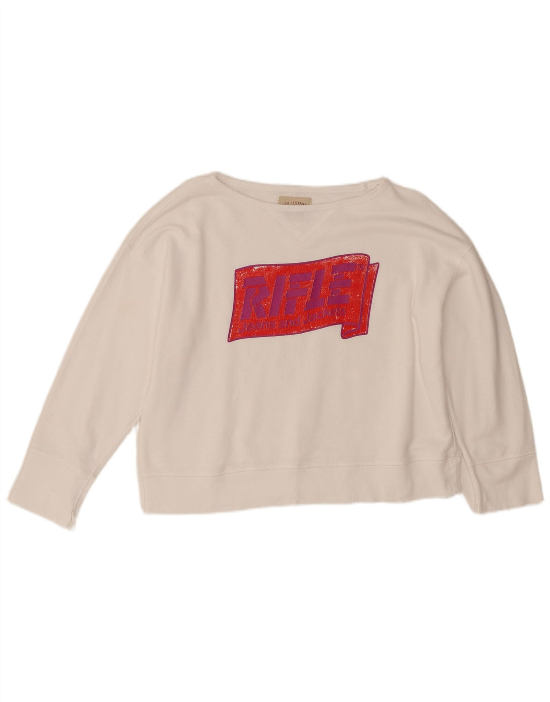 Rifle Womens Graphic Crop Sweatshirt Jumper UK 16 Grand Coton Blanc