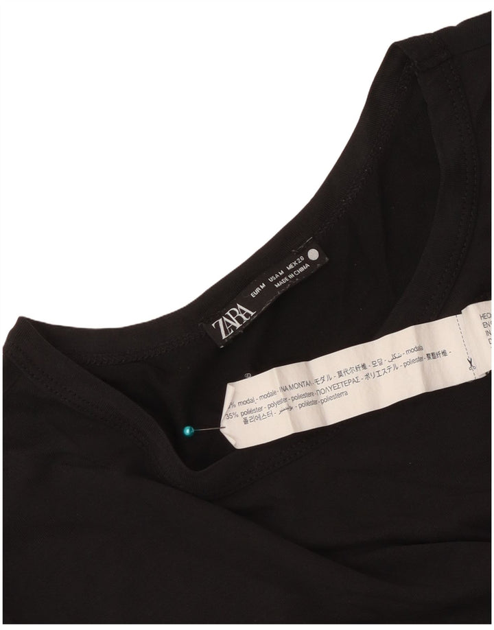 Zara Womens Crop T-Shirt Top UK 12 Moyen Noir Modal