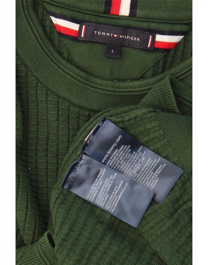 TOMMY HILFIGER Pull à col rond pour homme en coton vert grand