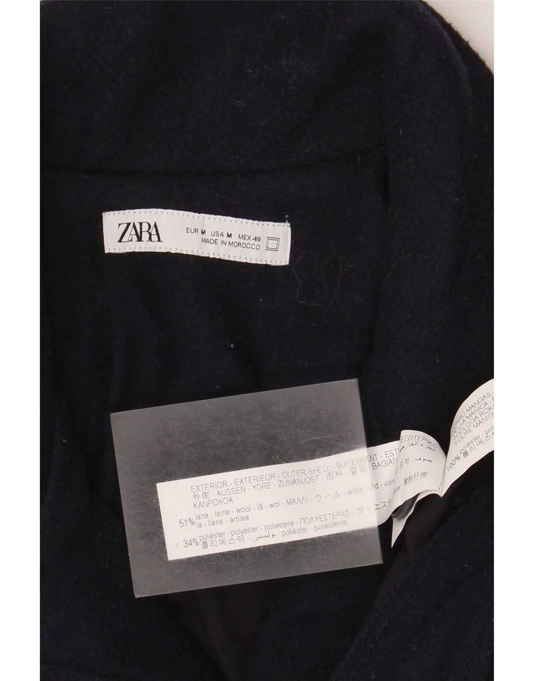 Zara Veste Bomber Homme UK 38 Laine Bleu Marine Moyenne
