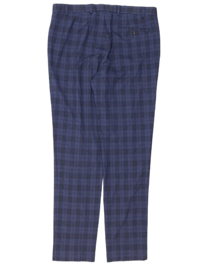 Marks & Spencer Pantalon de costume skinny pour homme W36 L33 Bleu marine à carreaux Polyester