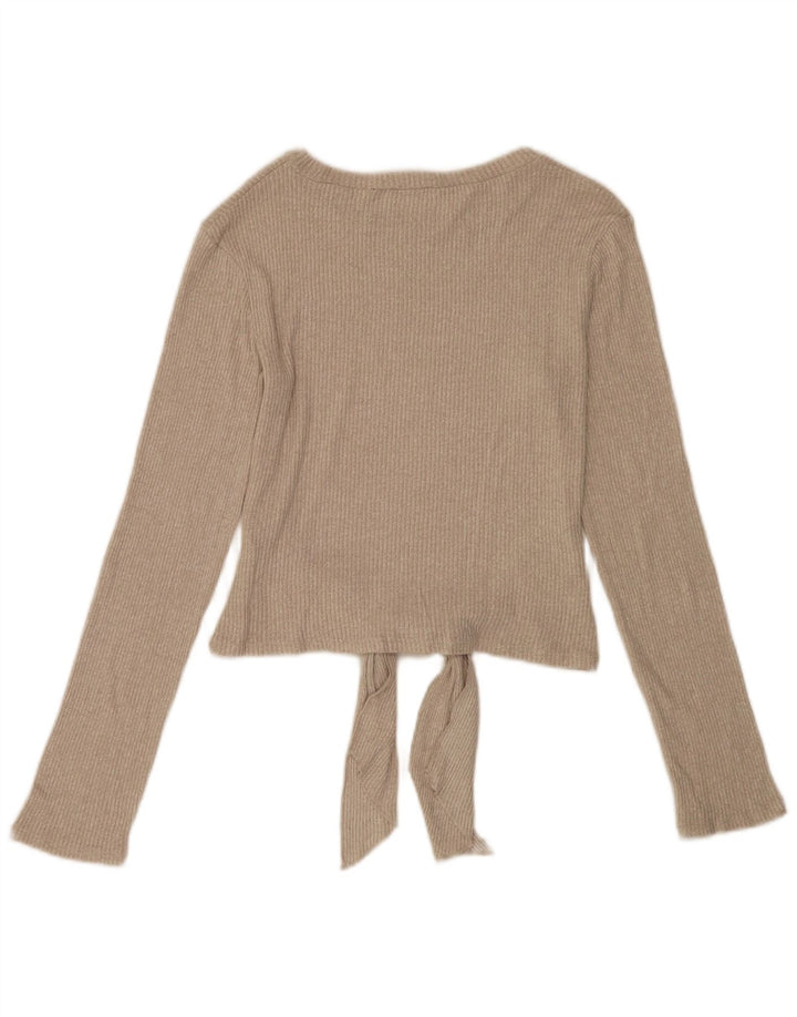 Zara Femme Top Manches Longues UK 12 Viscose Beige Moyen