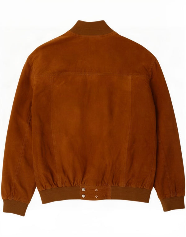 vintage Mens Suede Bomber Jacket IT 60 5XL Cuir Marron