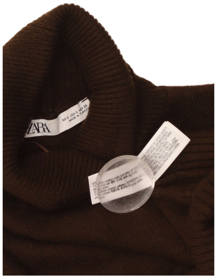 Zara Pull court surdimensionné à col roulé pour femme UK 10 Petit Marron