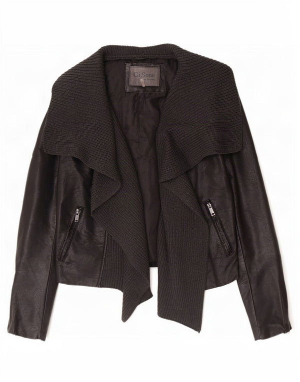 Cavalini Veste de motard ouverte en simili cuir pour femme UK 18 XL Noir Polyuréthane