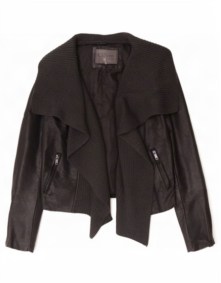 Cavalini Veste de motard ouverte en simili cuir pour femme UK 18 XL Noir Polyuréthane