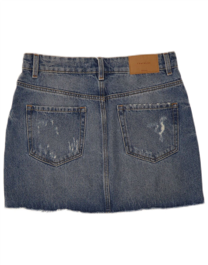 ZARA Femmes Trafaluc Distressed Mini Jupe En Jean XS W24 Bleu Coton