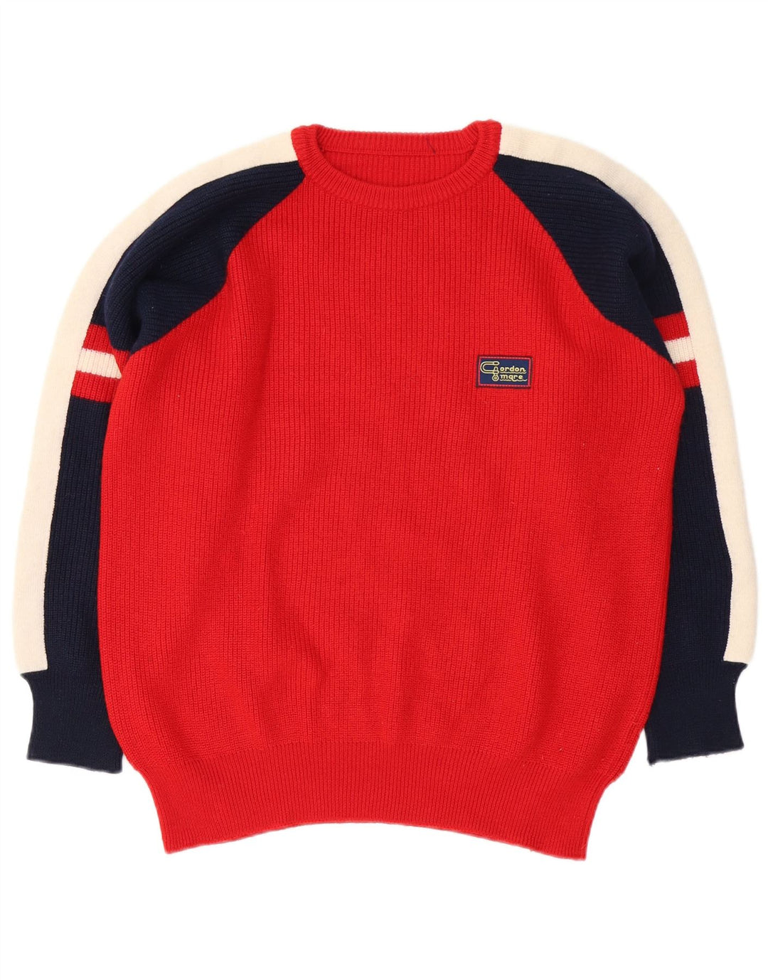 vintage Mens Crew Neck Jumper Pull Moyen Rouge Colourblock