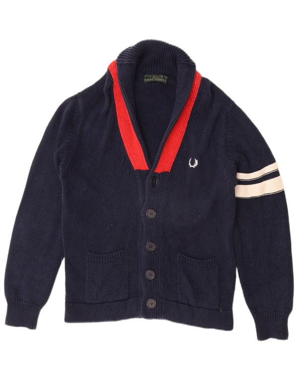 FRED PERRY Pull Cardigan Homme Bleu Marine Moyen Colorblock Coton
