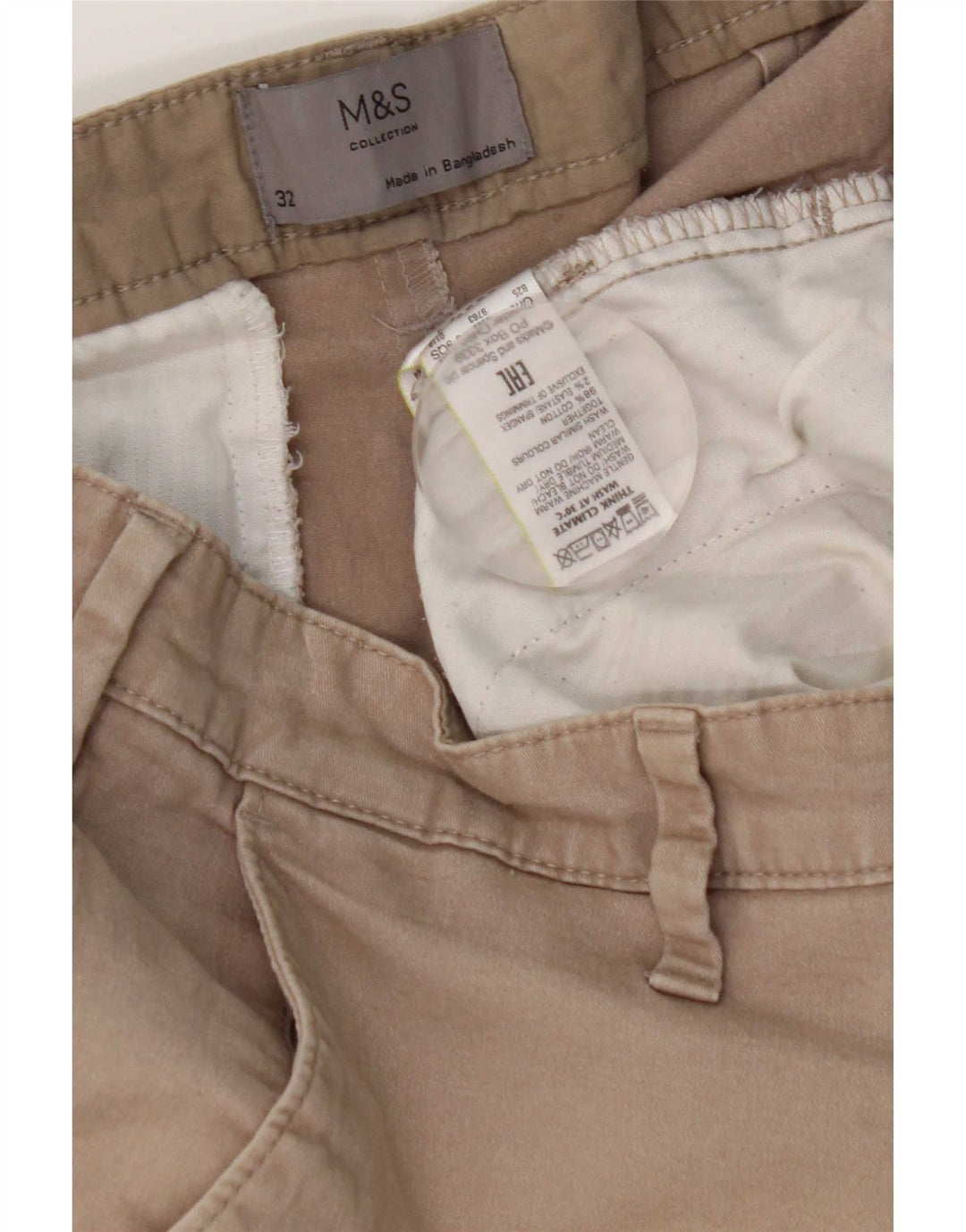 Marks & Spencer Short Chino Homme W32 Gris Moyen Coton