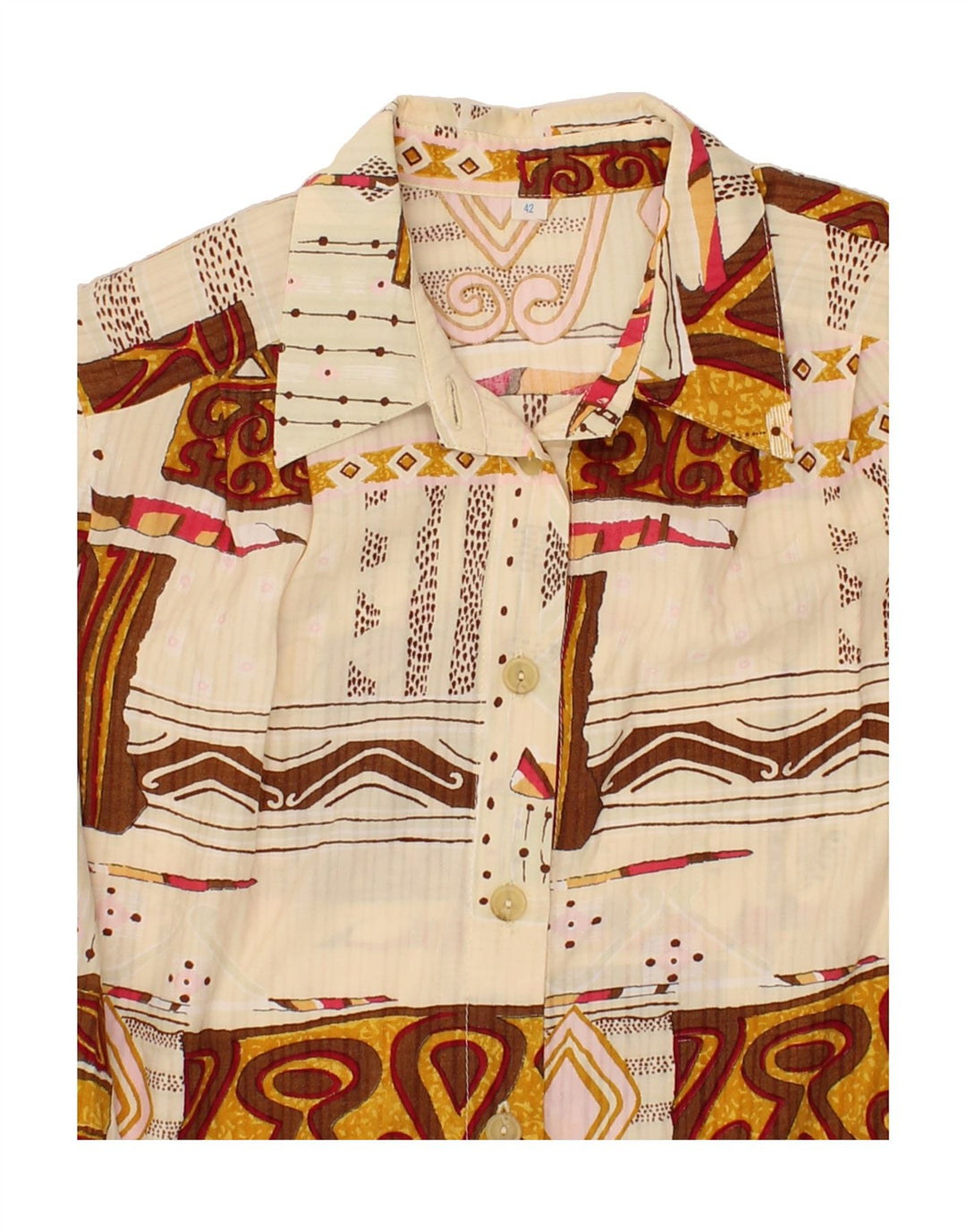 VINTAGE Womens Abstract Pattern Shirt IT 42 Medium Beige Viscose Vintage Vintage and Second-Hand Vintage from Messina Hembry 