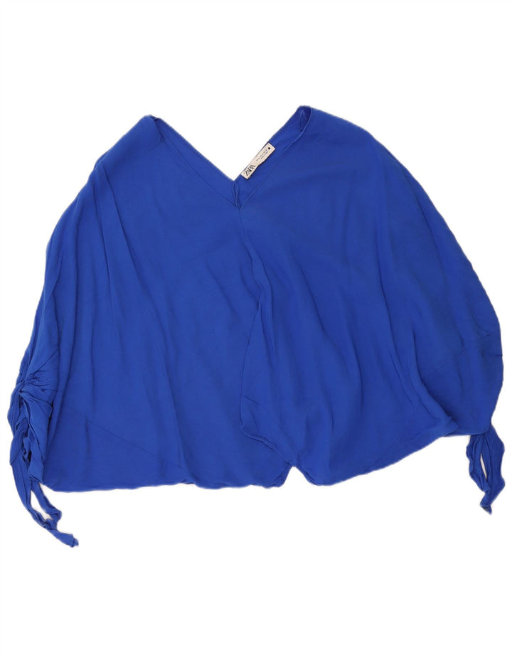 Zara Femme Chemisier Court Oversize UK 14 Bleu Moyen Viscose