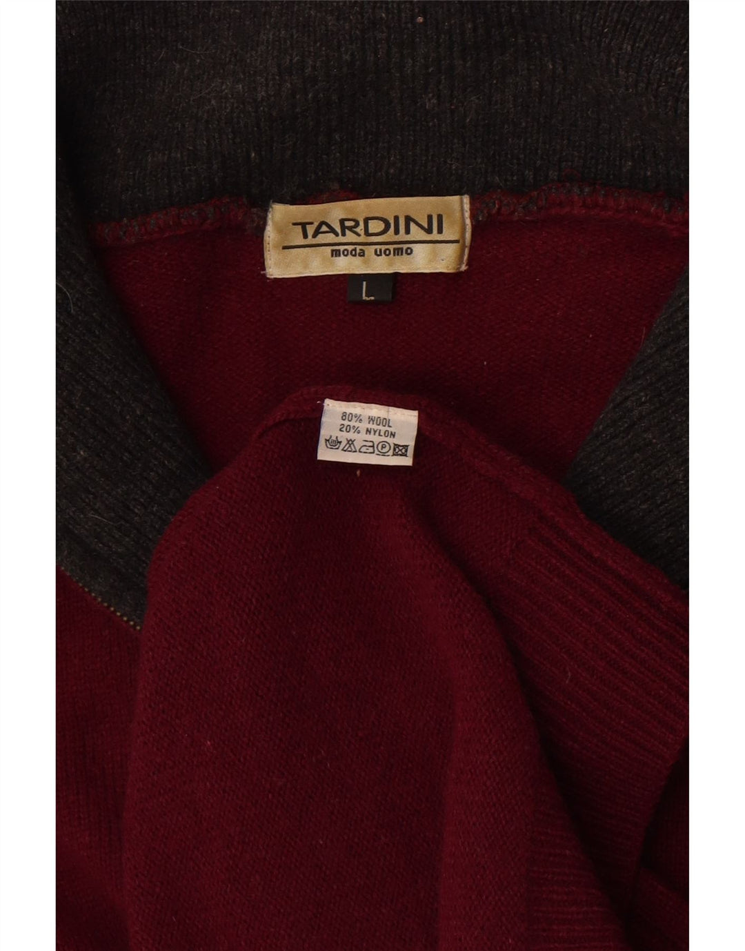 Tardini Pull col zippé pour homme en laine bordeaux grande taille