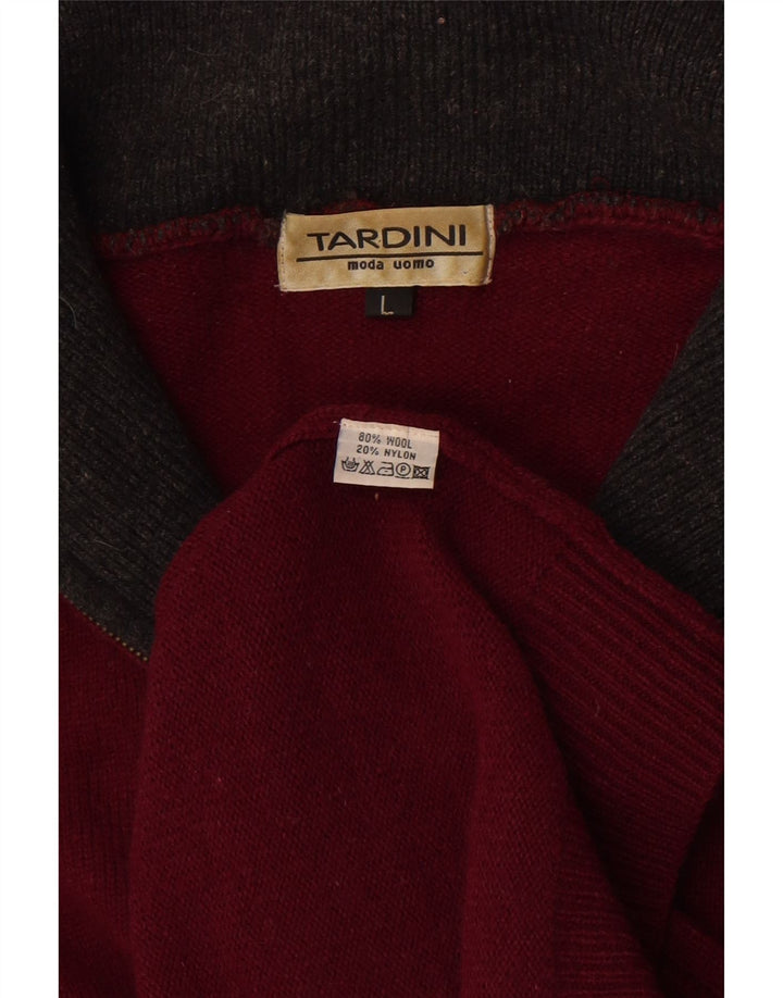 Tardini Pull col zippé pour homme en laine bordeaux grande taille