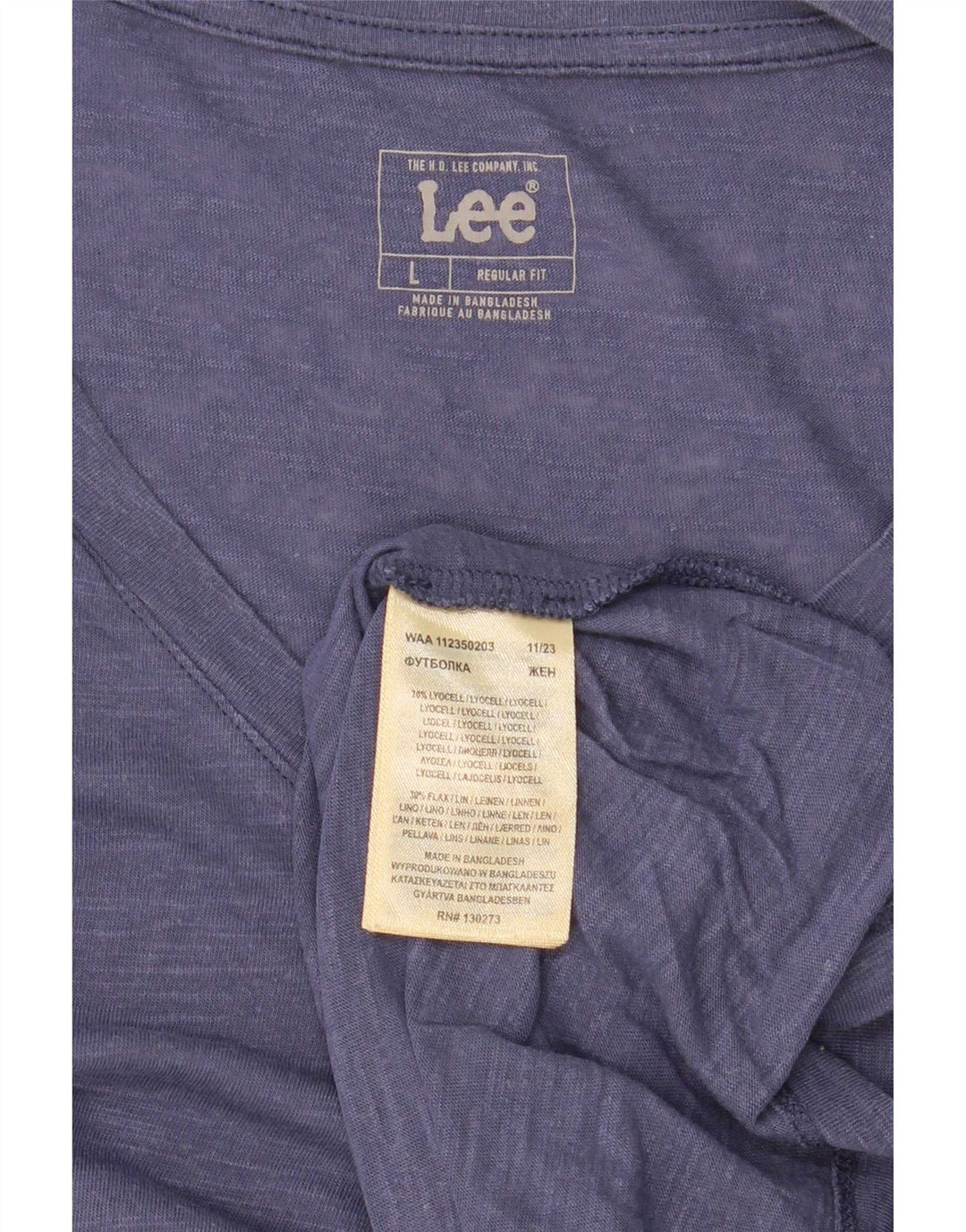 Lee T-Shirt Coupe Régulière pour Femme UK 16 Large Bleu Lyocell