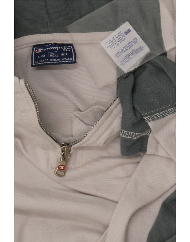 CHAMPION T-shirt à capuche et col zippé pour homme 2XL en coton color block blanc