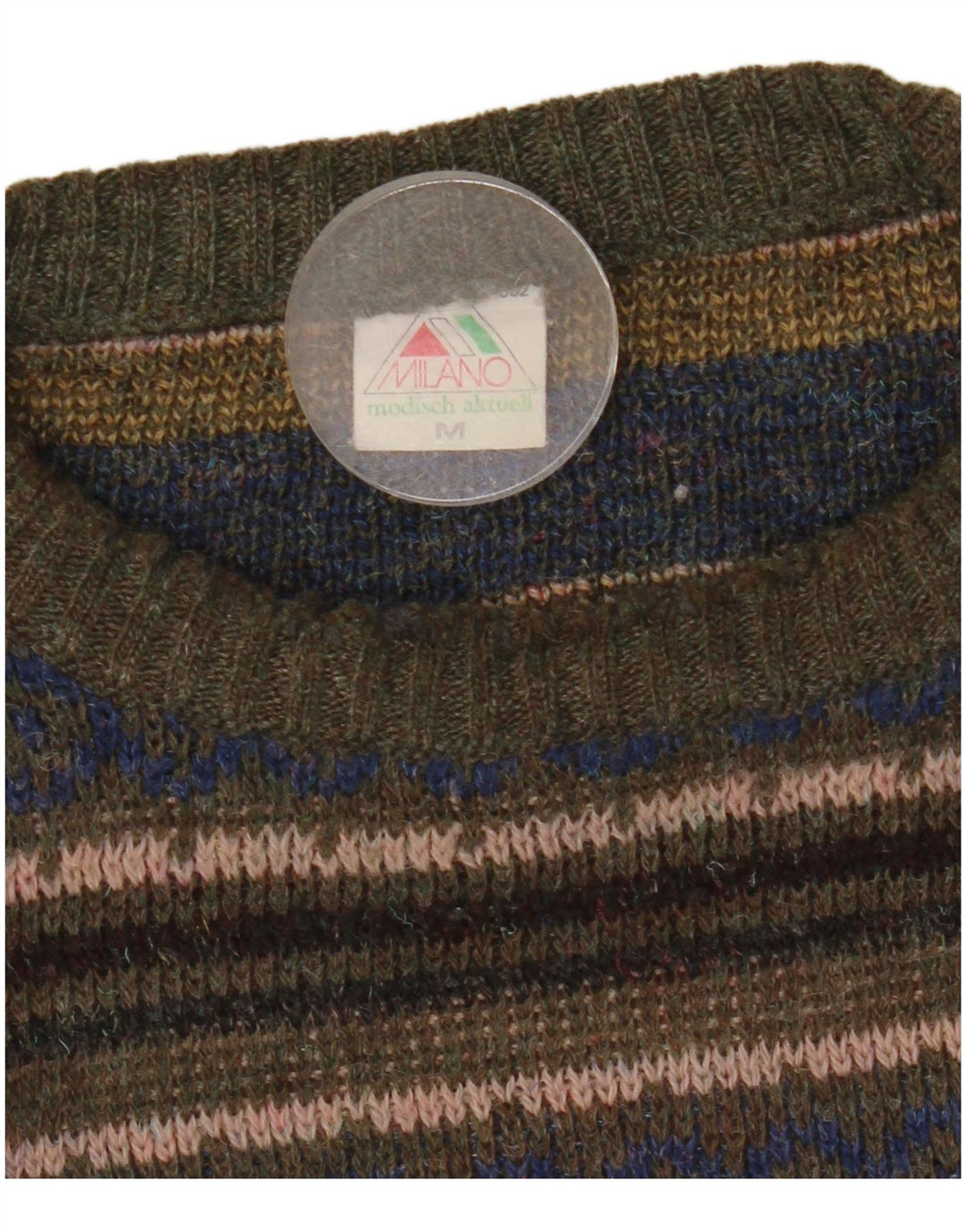 vintage Mens Crew Neck Jumper Pull Moyen Multicolore Fair Isle