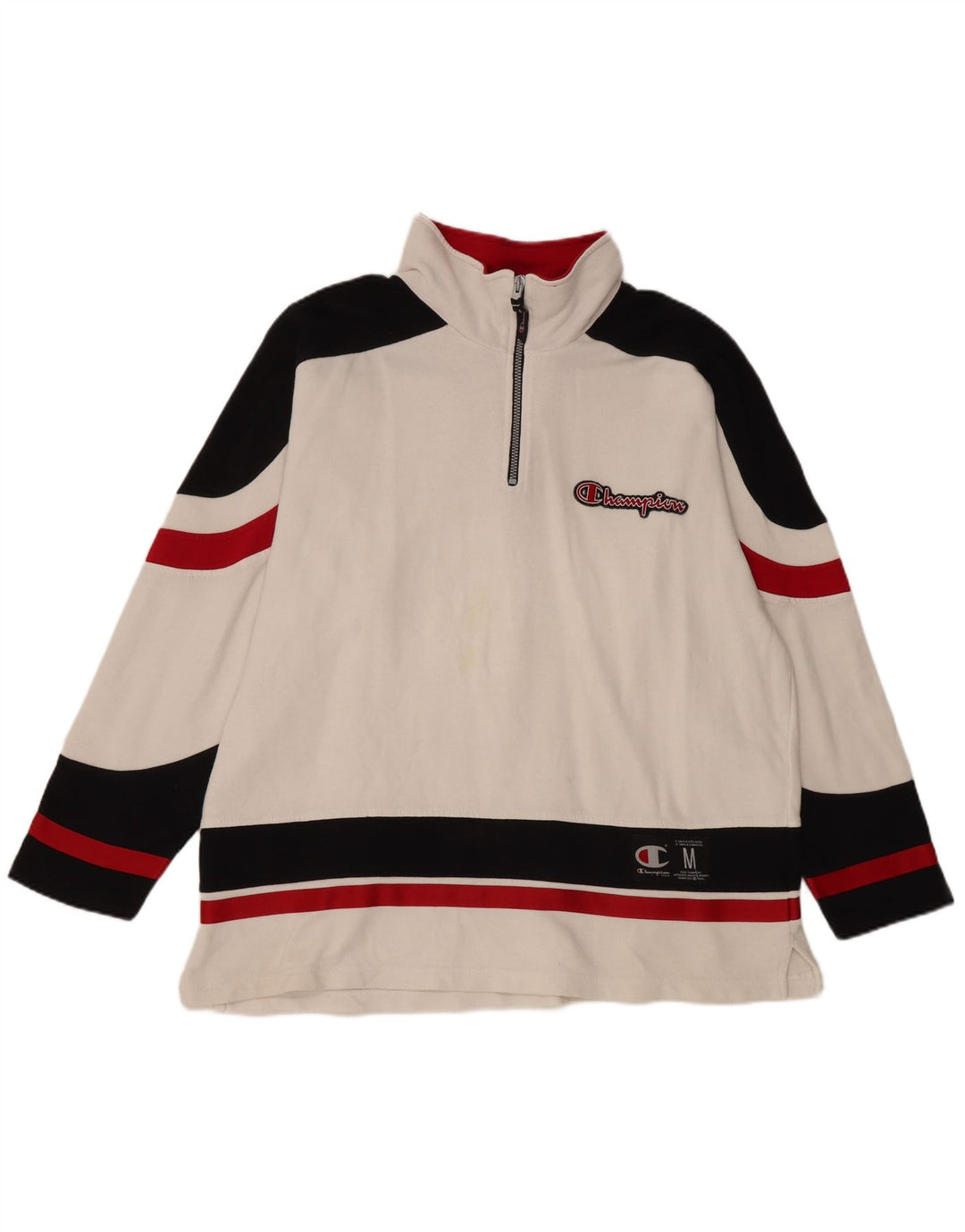 Champion Sweat-Shirt Graphique à Col Zippé Homme Blanc Moyen Colorblock