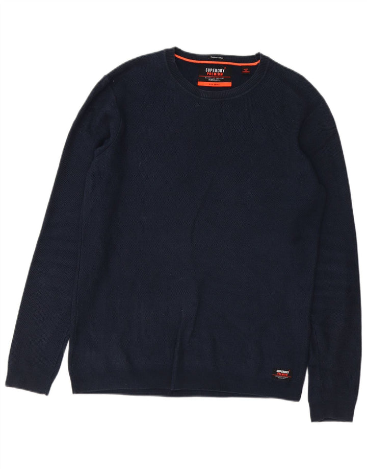 Superdry Pull ras du cou pour homme en coton bleu marine Petit
