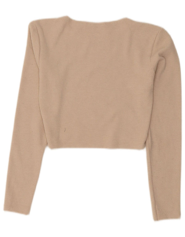Zara Femme Crop Top Manches Longues UK 12 Polyester Beige Moyen