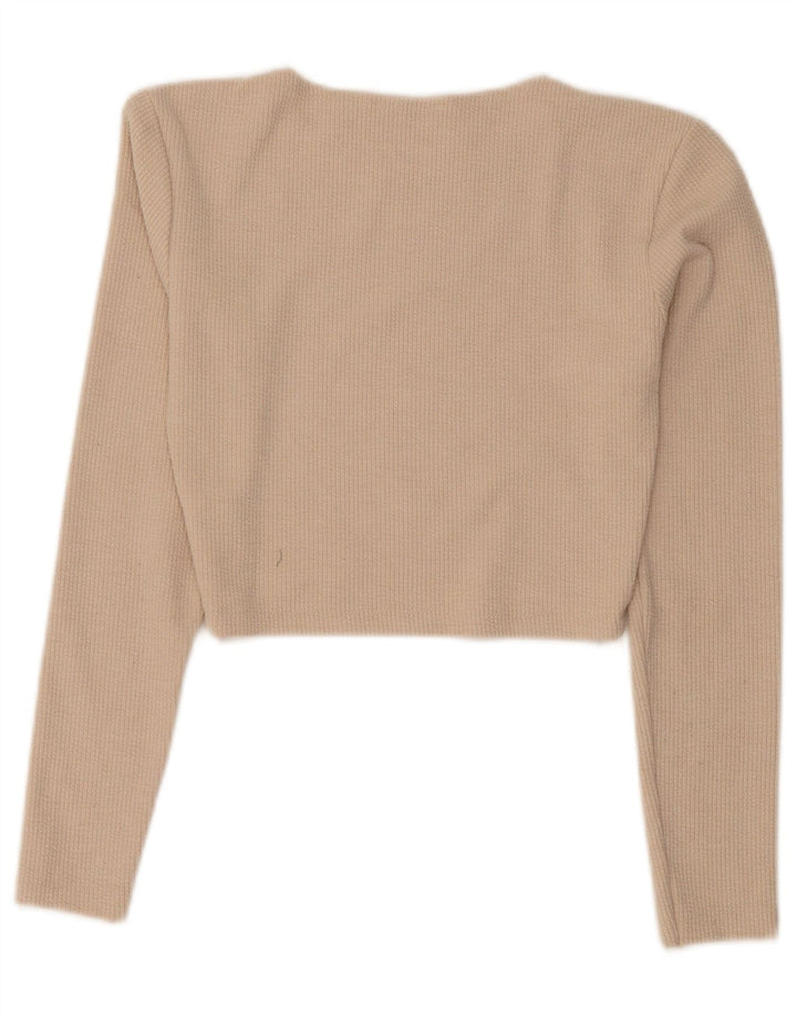 Zara Femme Crop Top Manches Longues UK 12 Polyester Beige Moyen