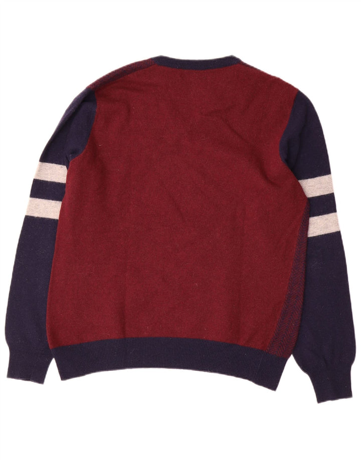 Fred Perry Pull col en V pour homme en laine color block bordeaux moyen