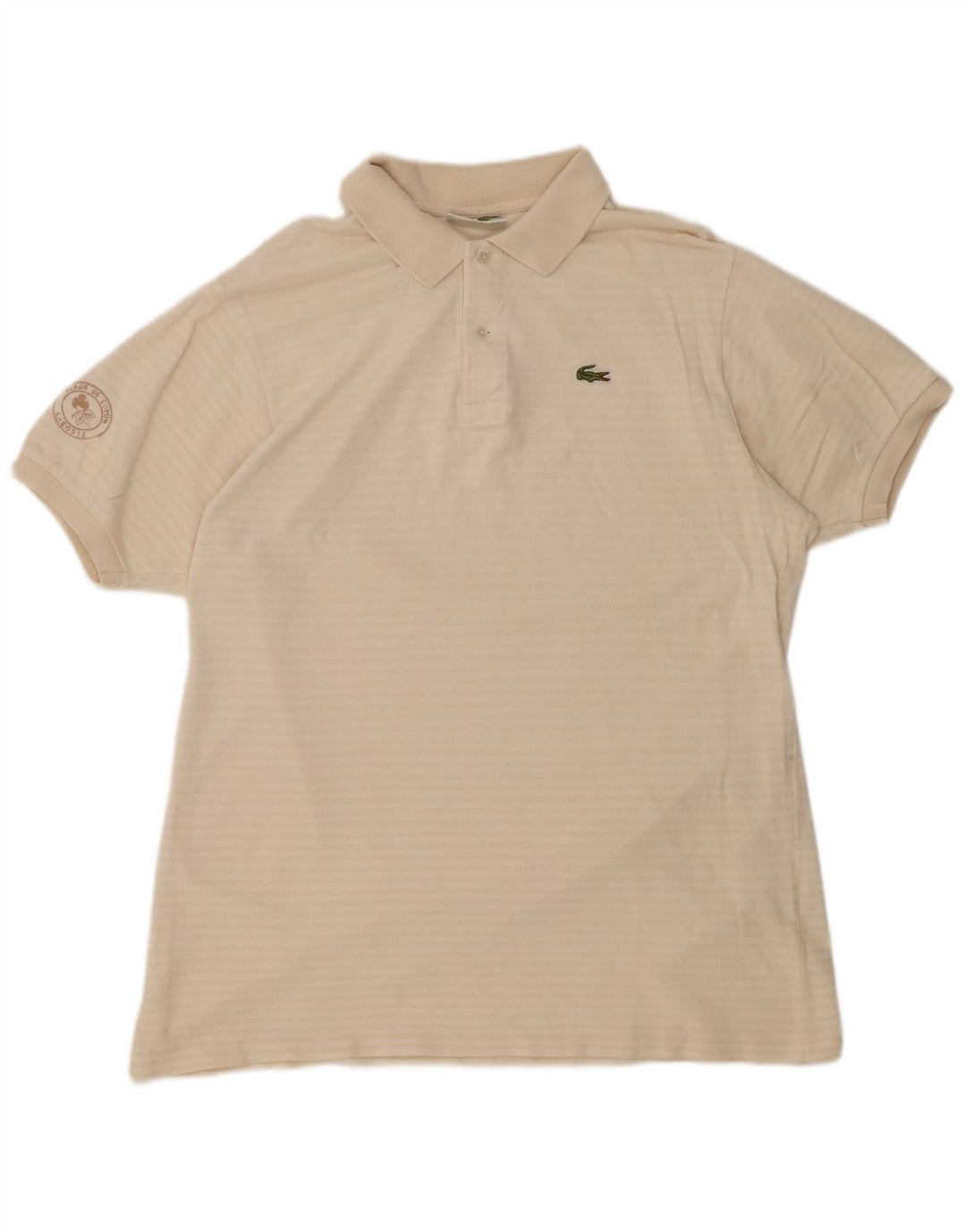 LACOSTE Polo Homme Taille 7 2XL Coton Rayé Blanc Cassé