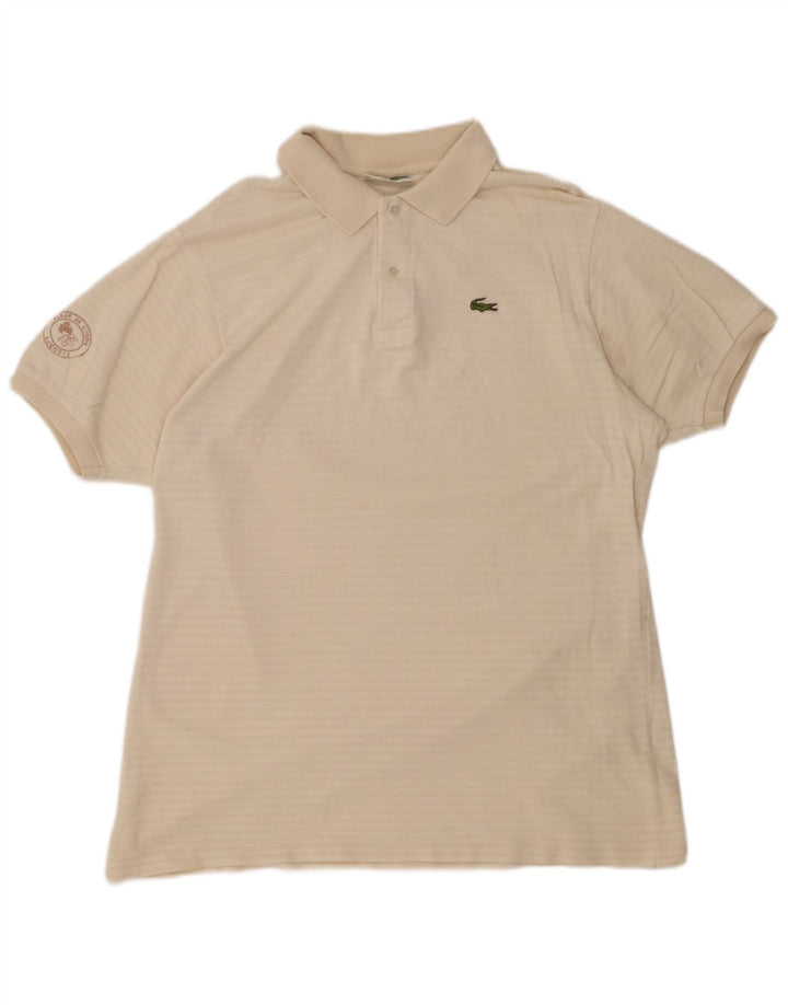 LACOSTE Polo Homme Taille 7 2XL Coton Rayé Blanc Cassé