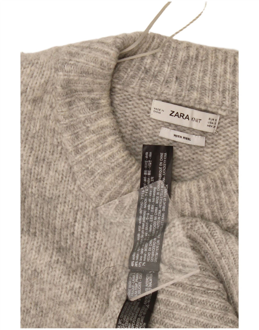 Zara Pull surdimensionné à col rond pour femme UK 10 Petit gris moucheté
