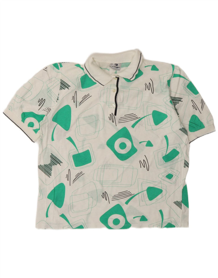 Cagi Polo surdimensionné pour femme US 4 petit motif géométrique blanc