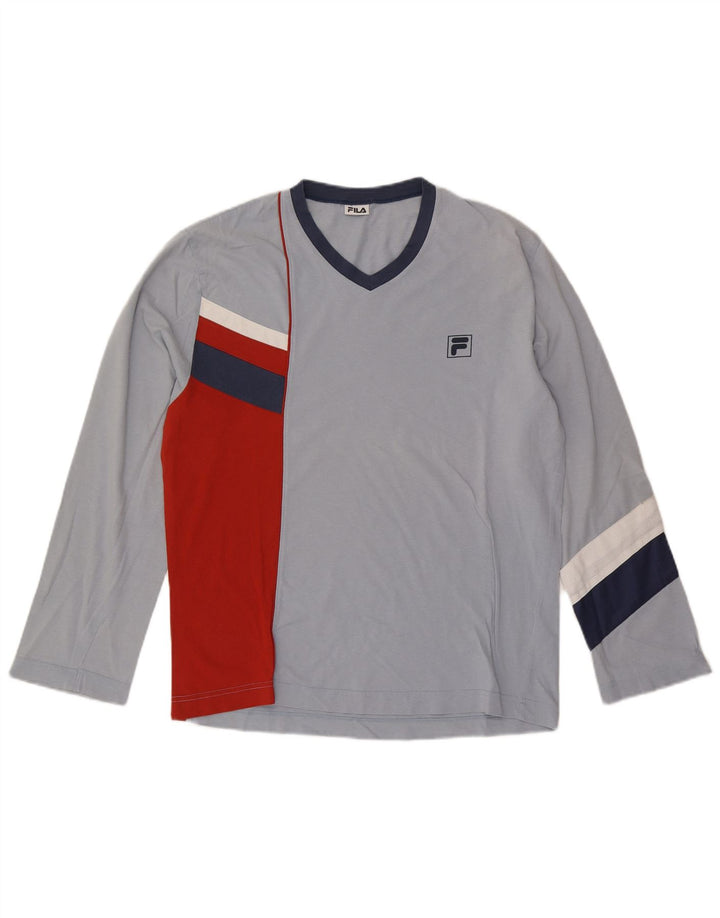 Fila Haut à manches longues en coton bleu colour block pour homme
