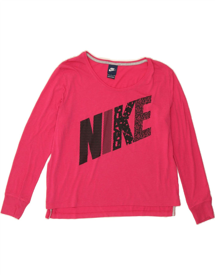 NIKE Womens Oversized Graphic Top Long Sleeve UK 10 Small Pink Vintage Nike and Second-Hand Nike from Messina Hembry 