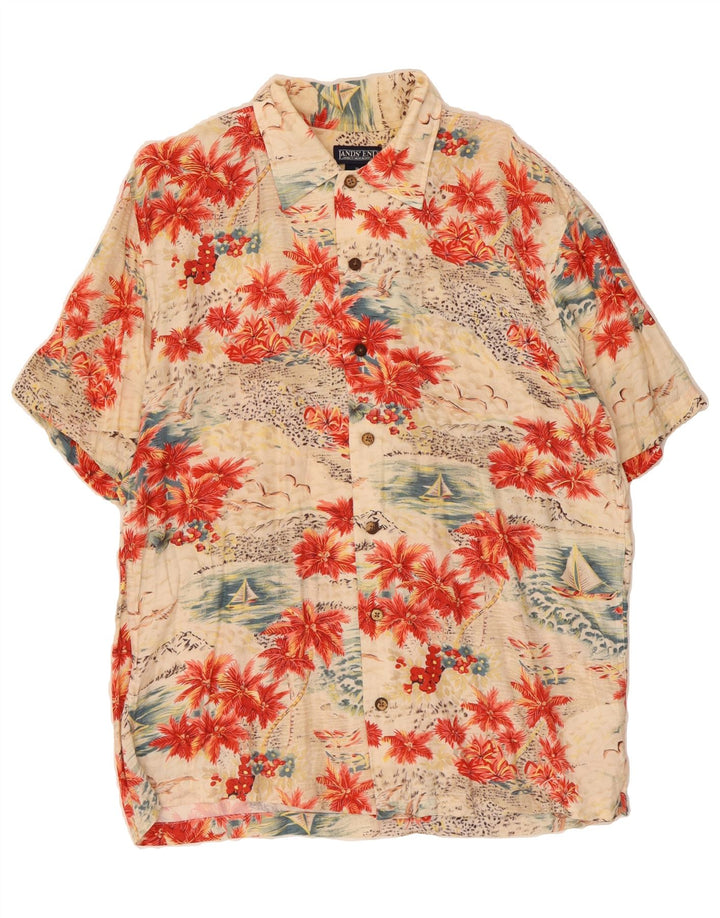 LANDS END Mens Regular Fit Shirt Size 15 1/2 Medium Beige Hawaiian Vintage Lands End and Second-Hand Lands End from Messina Hembry 