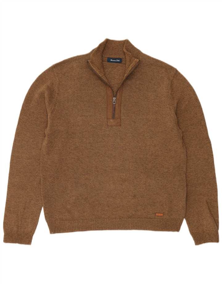 Massimo Dutti Pull à col zippé pour homme en lin marron Taille L