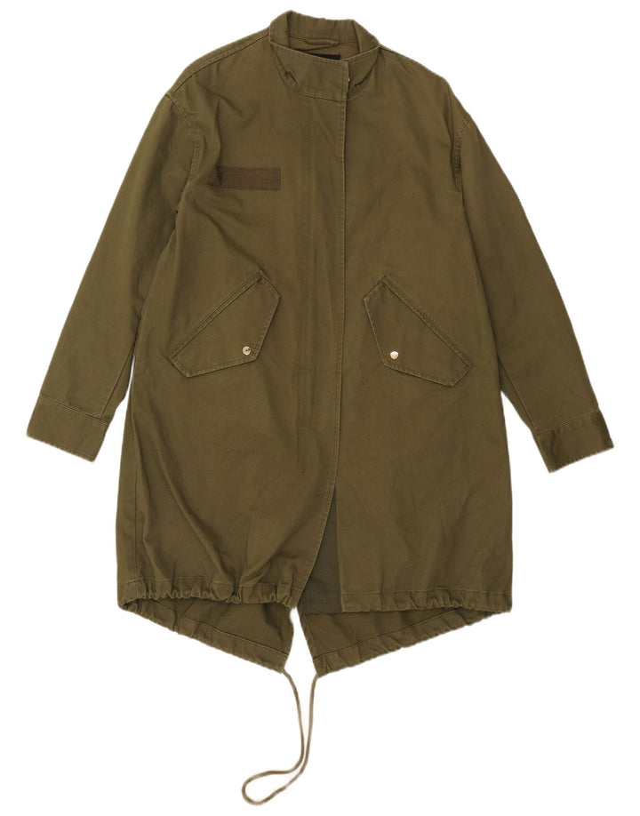 Zara Womens Graphic Oversize Parka Jacket UK 6 XS Kaki Floral Polyester