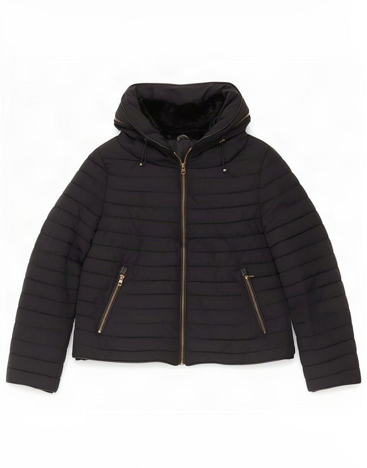 Zara Veste matelassée à capuche pour femme UK 18 XL Noir Polyester
