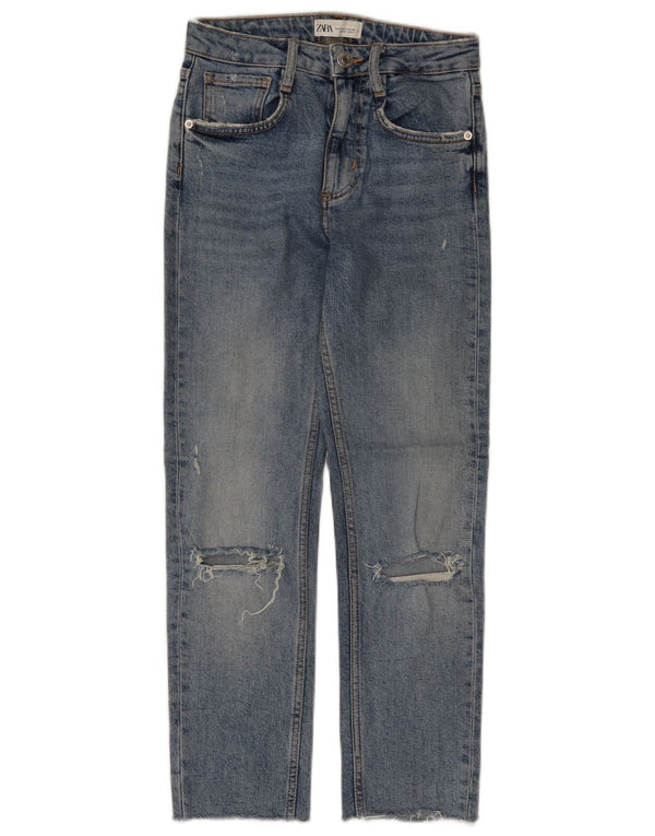Zara Jean droit vieilli pour femme EU 32 2XS W22 L24 Bleu Coton